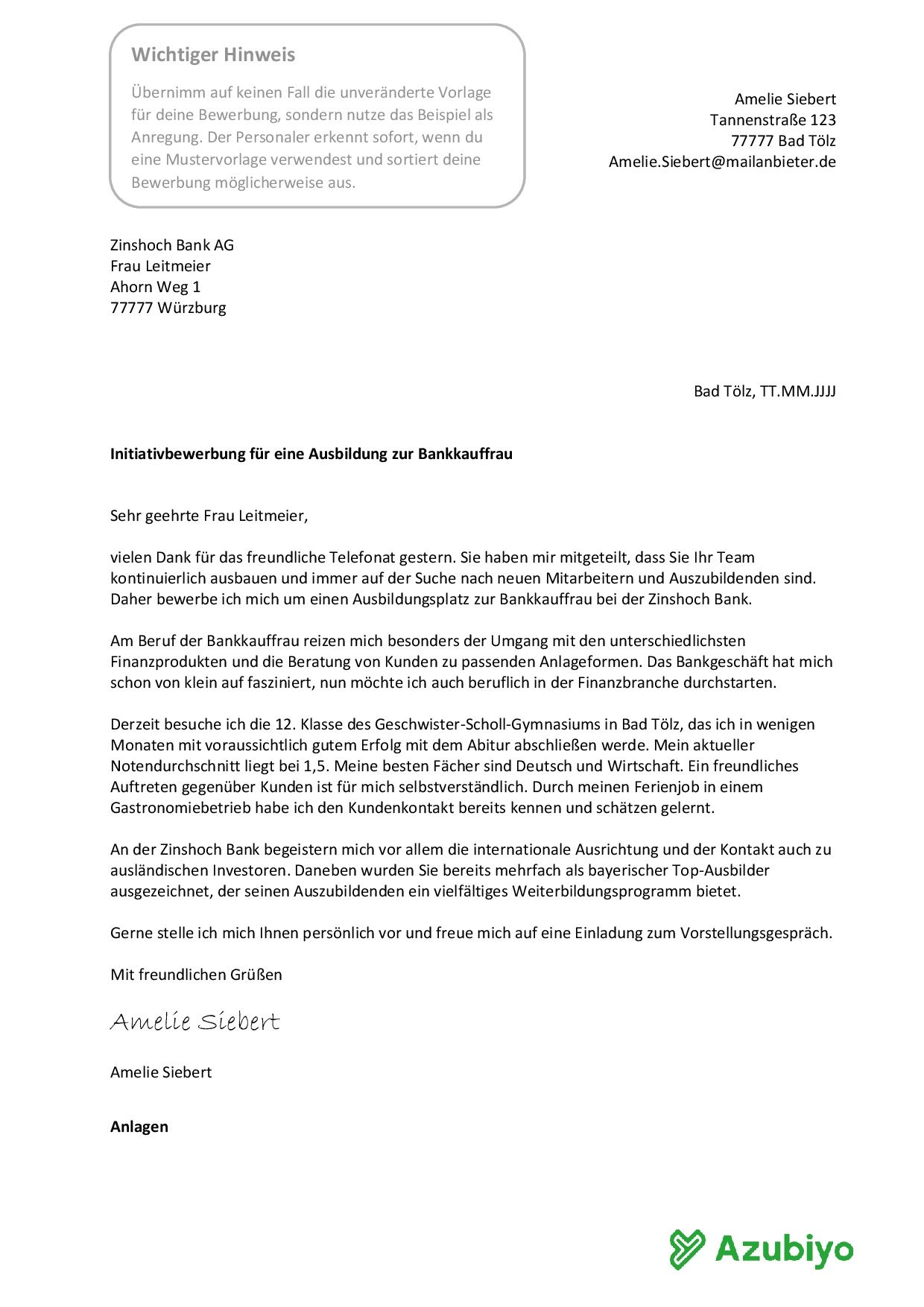 Initiativbewerbung Muster