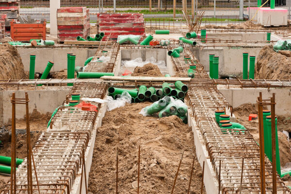 Rohre werden auf Baustelle verlegt