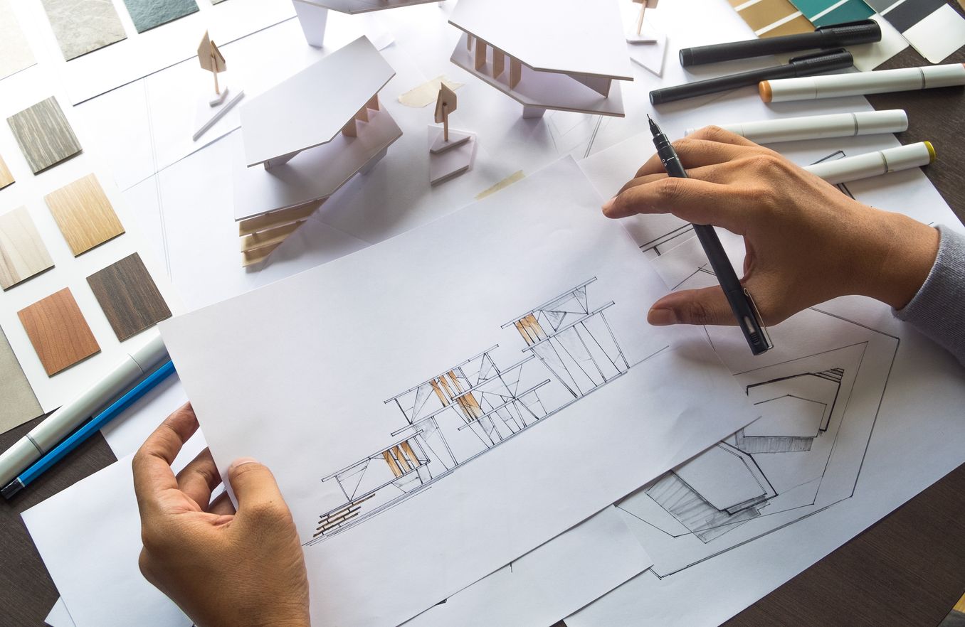 Architektur Studium – Skizze eines Gebaeudes im Schnitt