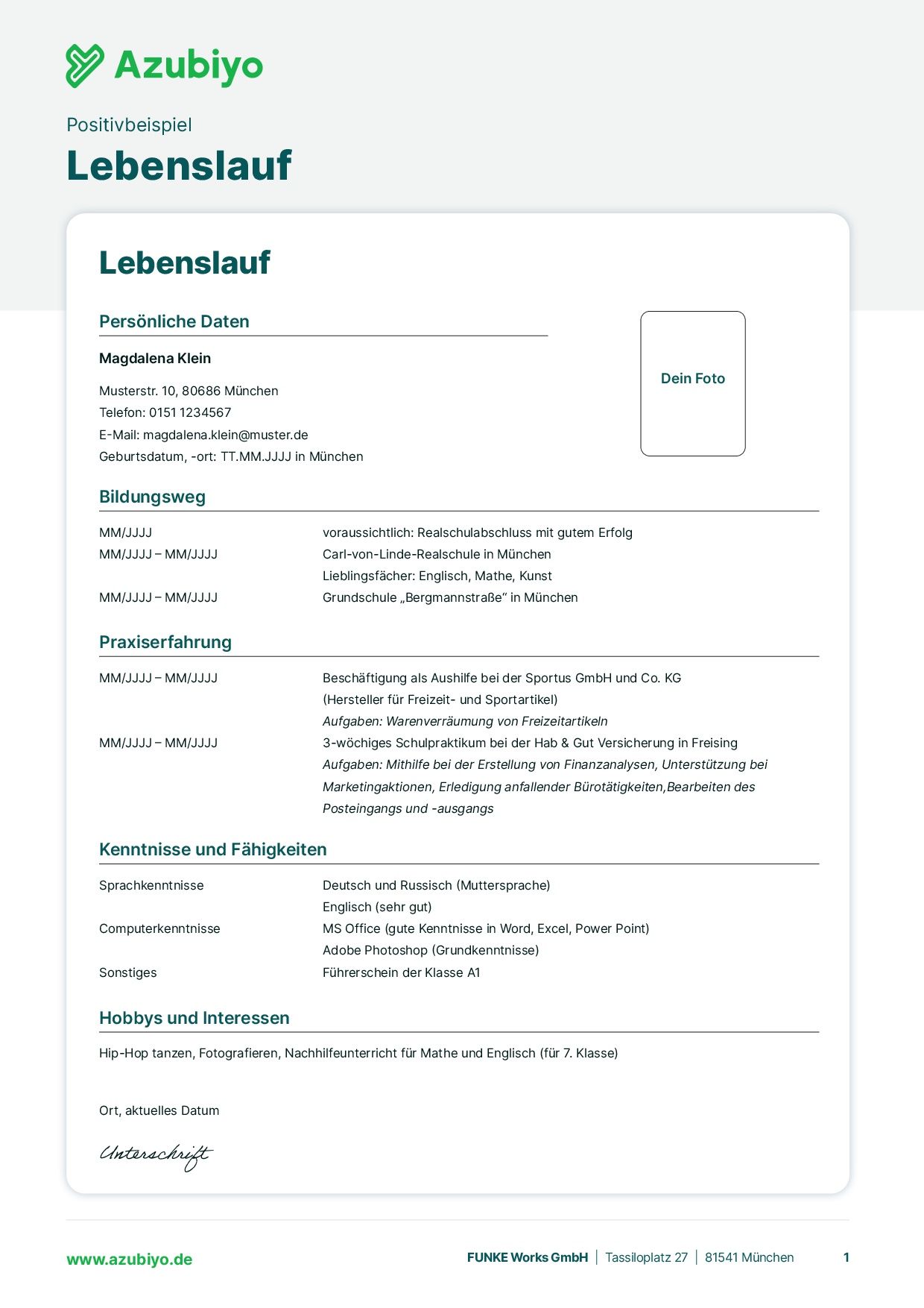 Lebenslauf-Beispiel (positiv)