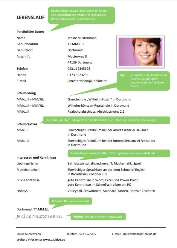 Lebenslauf Bewerbung Ausbildungsplatz (PDF)