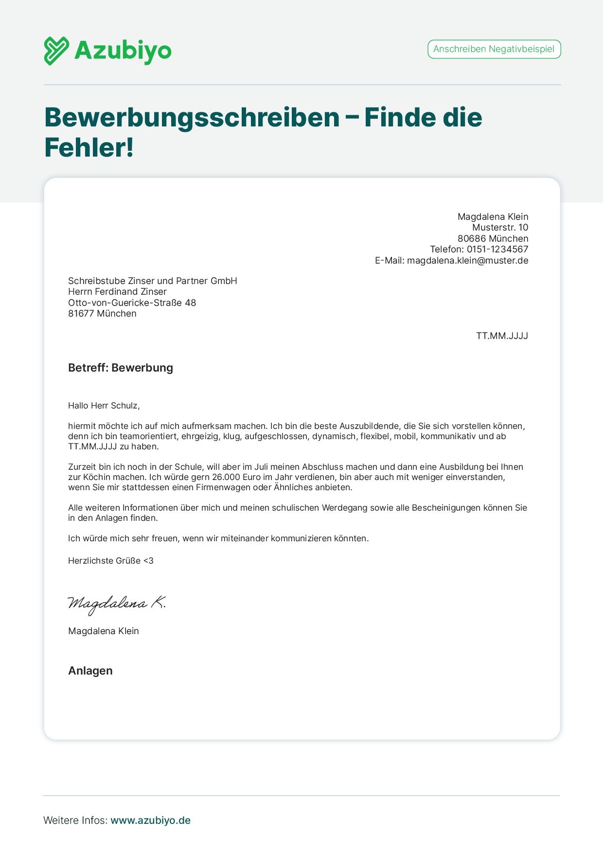 Negativbeispiel Anschreiben