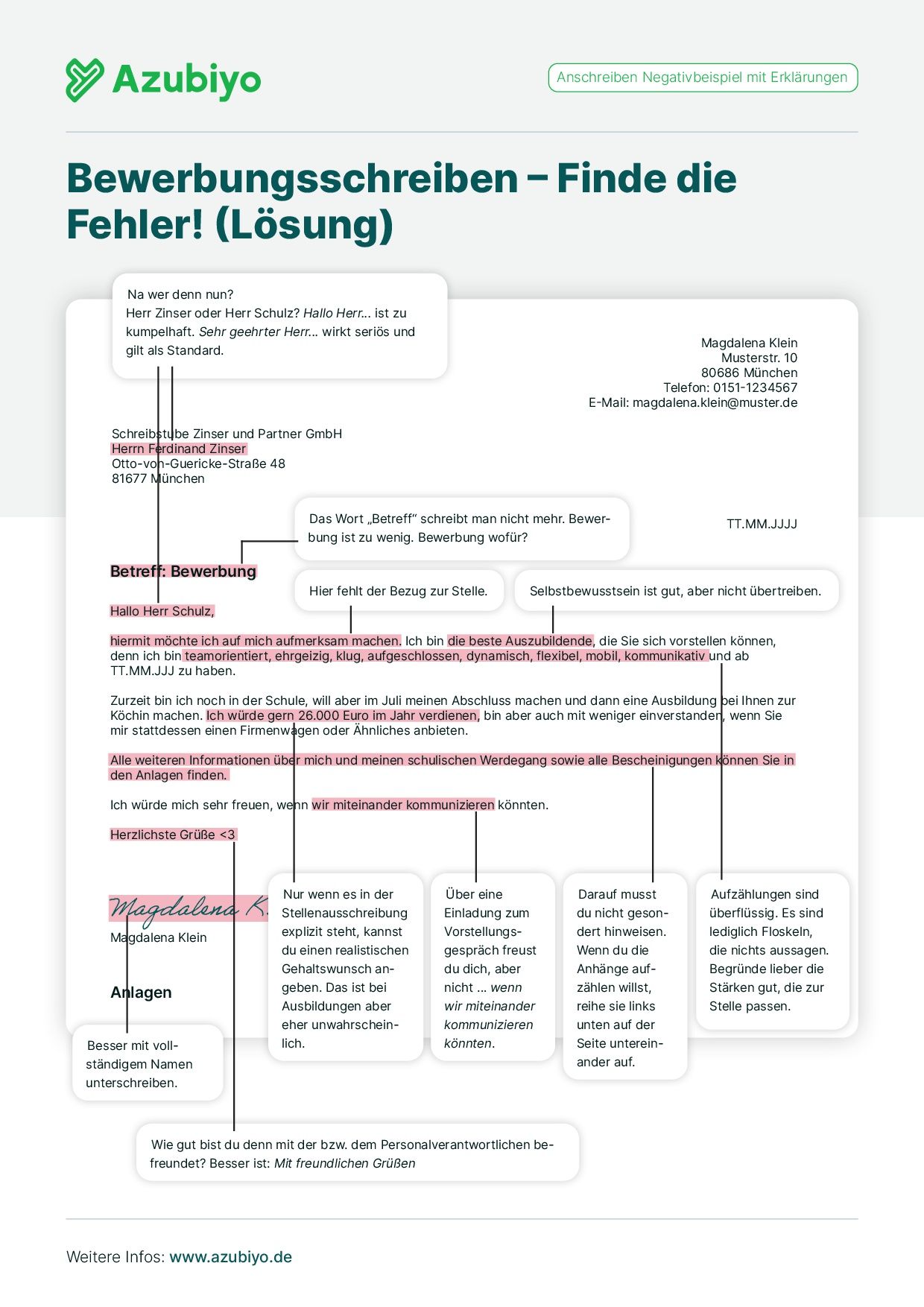 Anschreiben negativbeispiel mit Erklärung