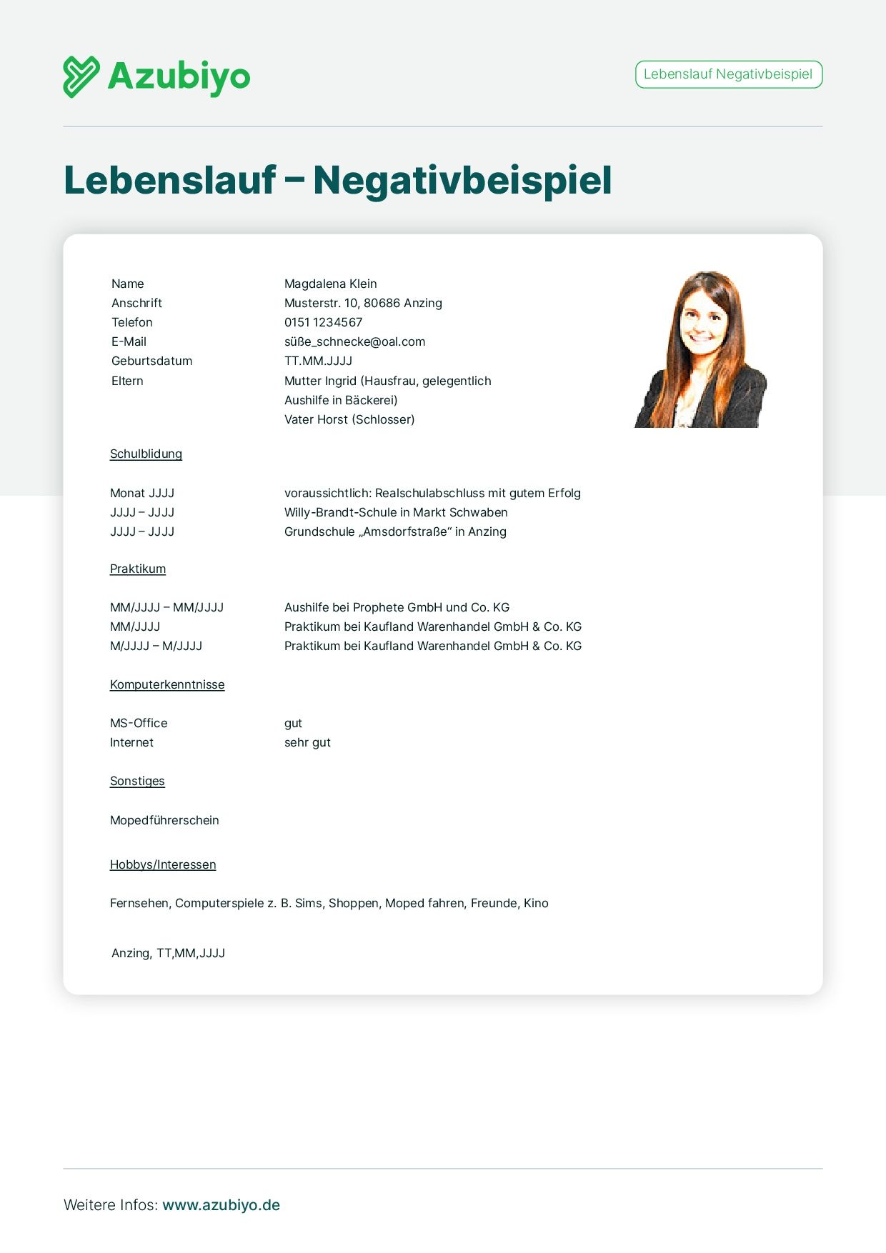 Lebenslauf-Beispiel (negativ)