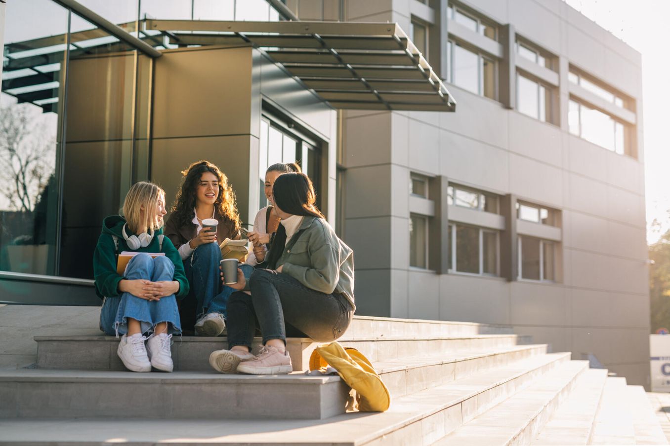 Nach der Ausbildung – Azubis sitzen auf Treppe