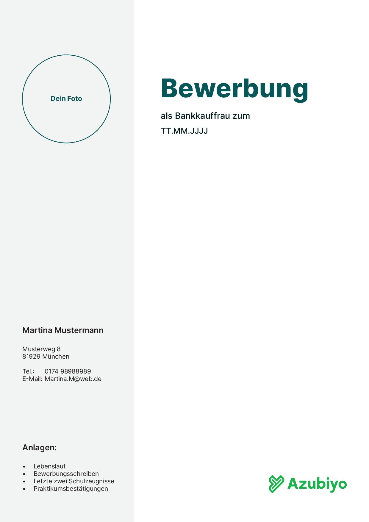 Deckblatt Bewerbung Muster 1
