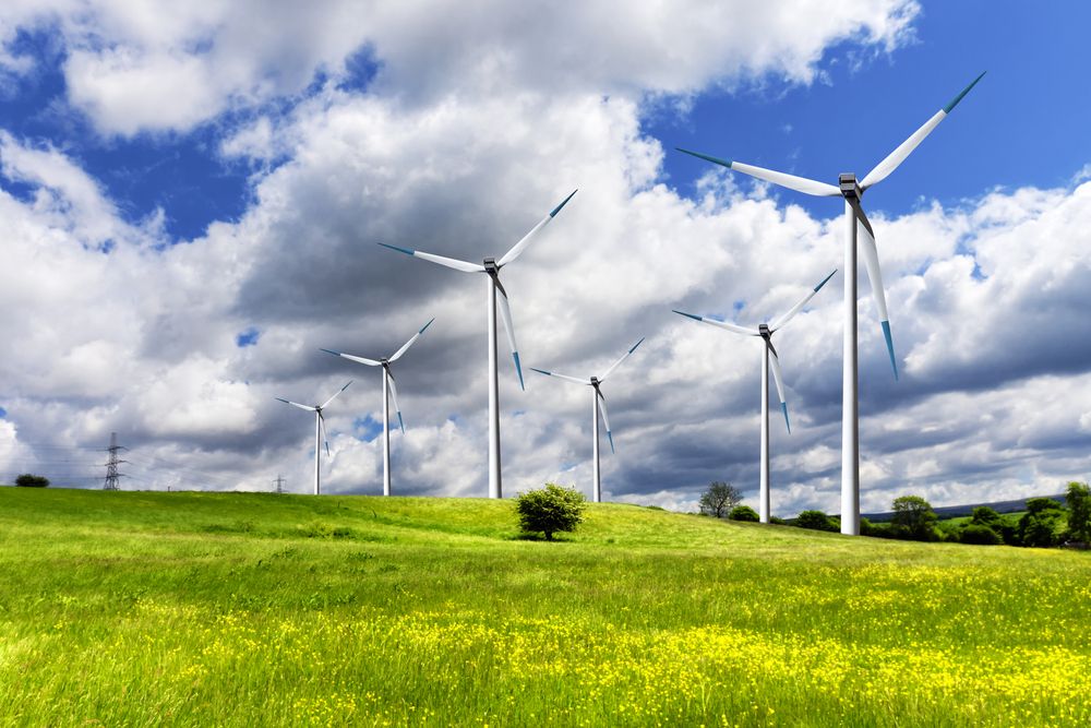 Erneuerbare Energien Studium – Windpark auf gruener Wiese