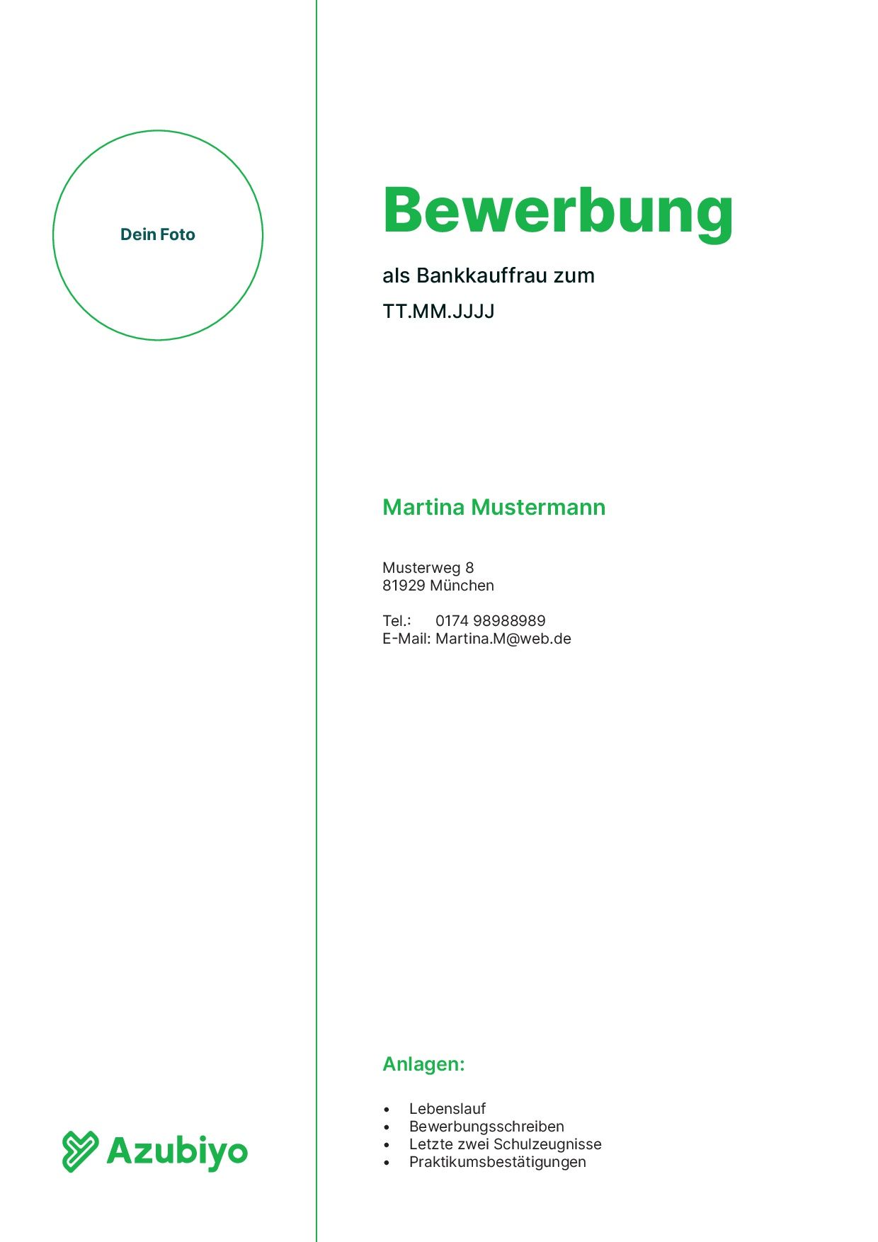 Deckblatt Bewerbung Muster 3