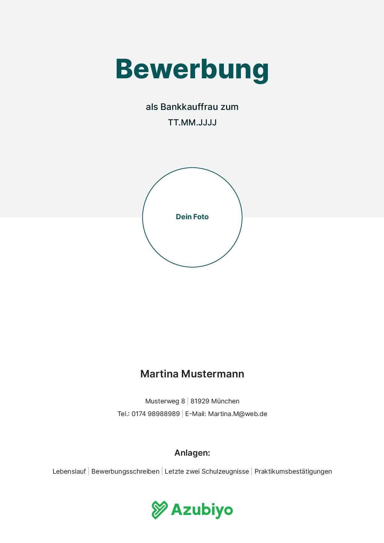 Deckblatt Bewerbung Muster 2