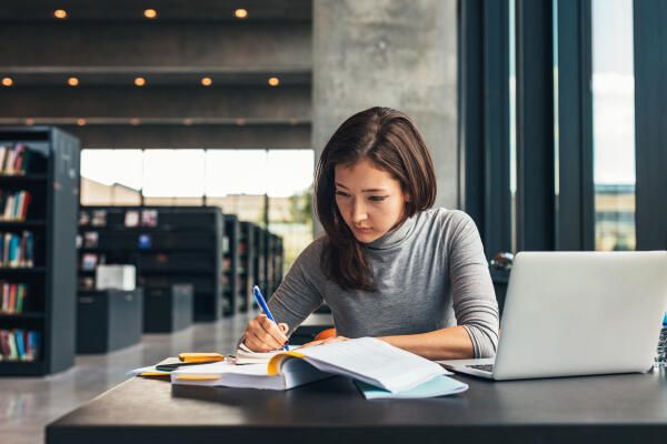 Studentin arbeitet an Sekundäranalyse