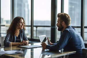 Kollegen sprechen über das Verantwortungsbewusstsein im Team Kollegen sprechen ueber das Verantwortungsbewusstsein im Team