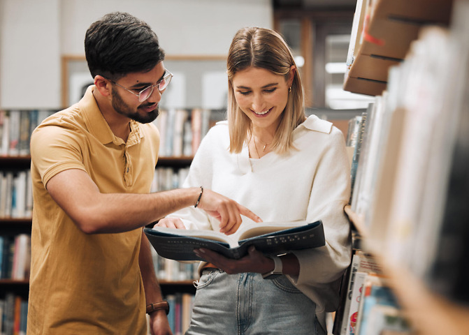 Studenten recherchieren für Masterarbeit Expose