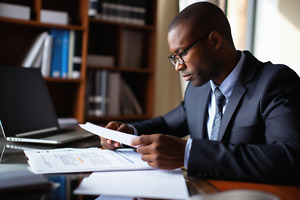 Justizfachangestellter in seinem Büro Justizfachangestellter in seinem Buero