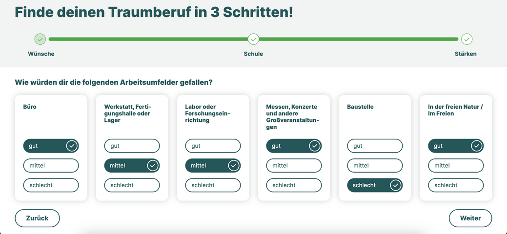 Berufswahltest Wünsche