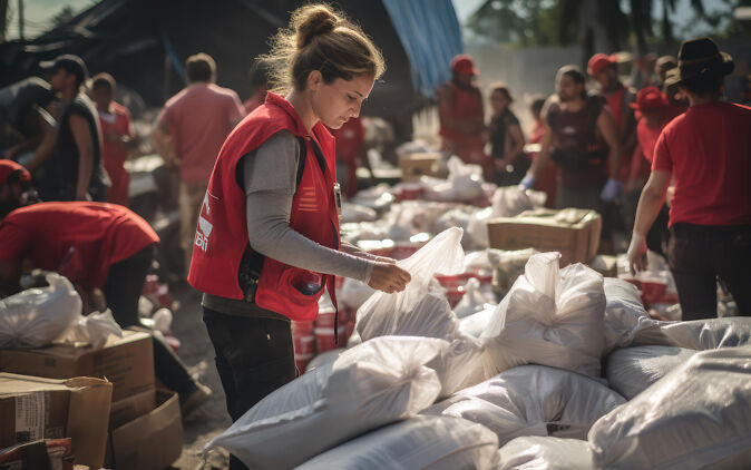 Frau leistet humanitäre Hilfe beim Freiwilligendienst im Ausland Frau leistet humanitäre Hilfe beim Freiwilligendienst im Ausland